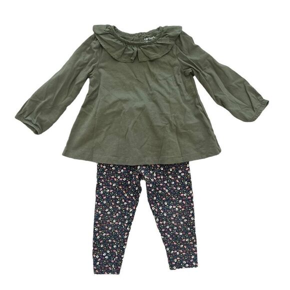 Carter's Baby Ruffle Blouse and Floral Pant Outfit Set 2 Pc Size 18 M Green Blue - Picture 1 of 6